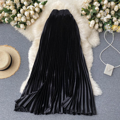 Trendy Light Luxury Heavy Industry Pleated Mid-length Skirt