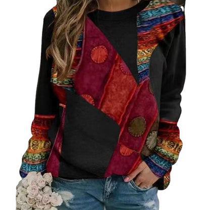 European And American Spring Fashion Casual Positioning Printed Round Neck Long Sleeve