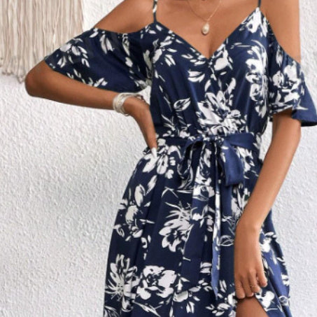 Women's Sling Irregular Floral Beach Dress