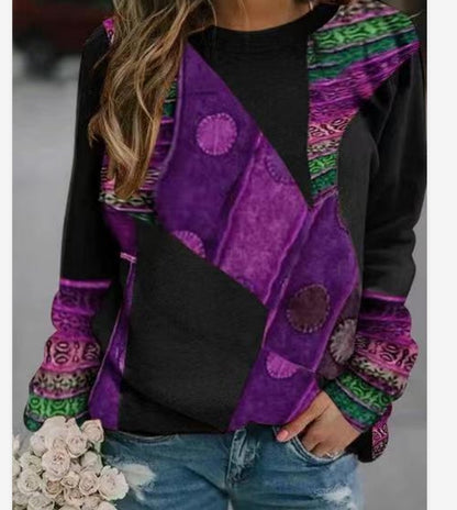 European And American Spring Fashion Casual Positioning Printed Round Neck Long Sleeve