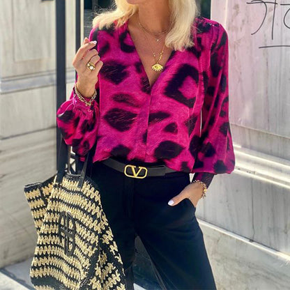 Fashion Special V-neck Long Sleeve Bohemian Leopard Top