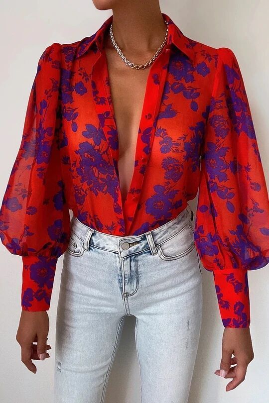 Long Sleeve Printed Shirt Women's Spring Single-breasted Cardigan