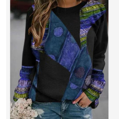 European And American Spring Fashion Casual Positioning Printed Round Neck Long Sleeve