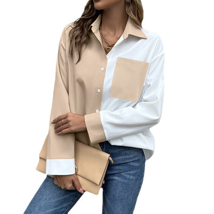 Women's Contrast Panel Single Breasted Cardigan Shirt