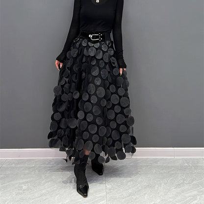 3D Polka Dot Black Mesh Skirt