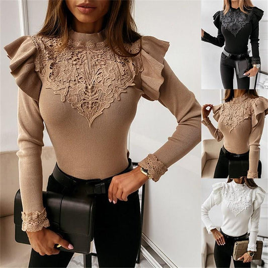 Autumn And Winter Long-sleeved Round-T4503XHneck Lace Decora