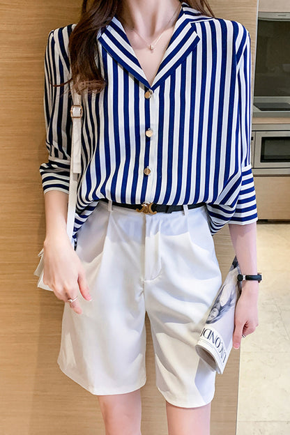 Women's Summer Striped Shirt Short Sleeve Top