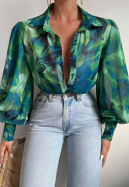 Long Sleeve Printed Shirt Women's Spring Single-breasted Cardigan