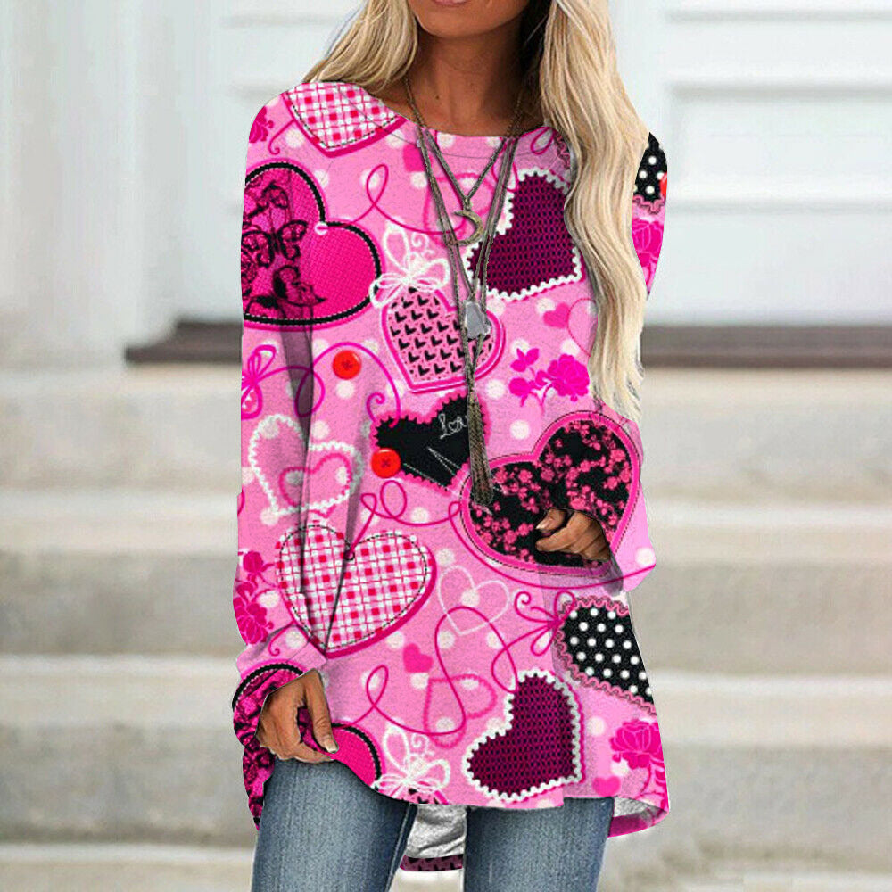 Valentine's Day Love Print Long Sleeve T-shirt For Women