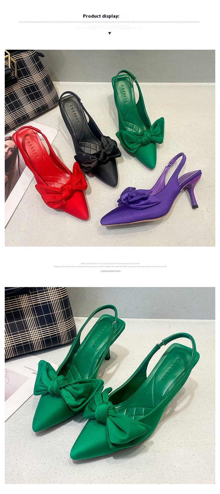 Pointed Thin Heeled High Heeled Single Shoe With An Empty Toe Bow At The Back