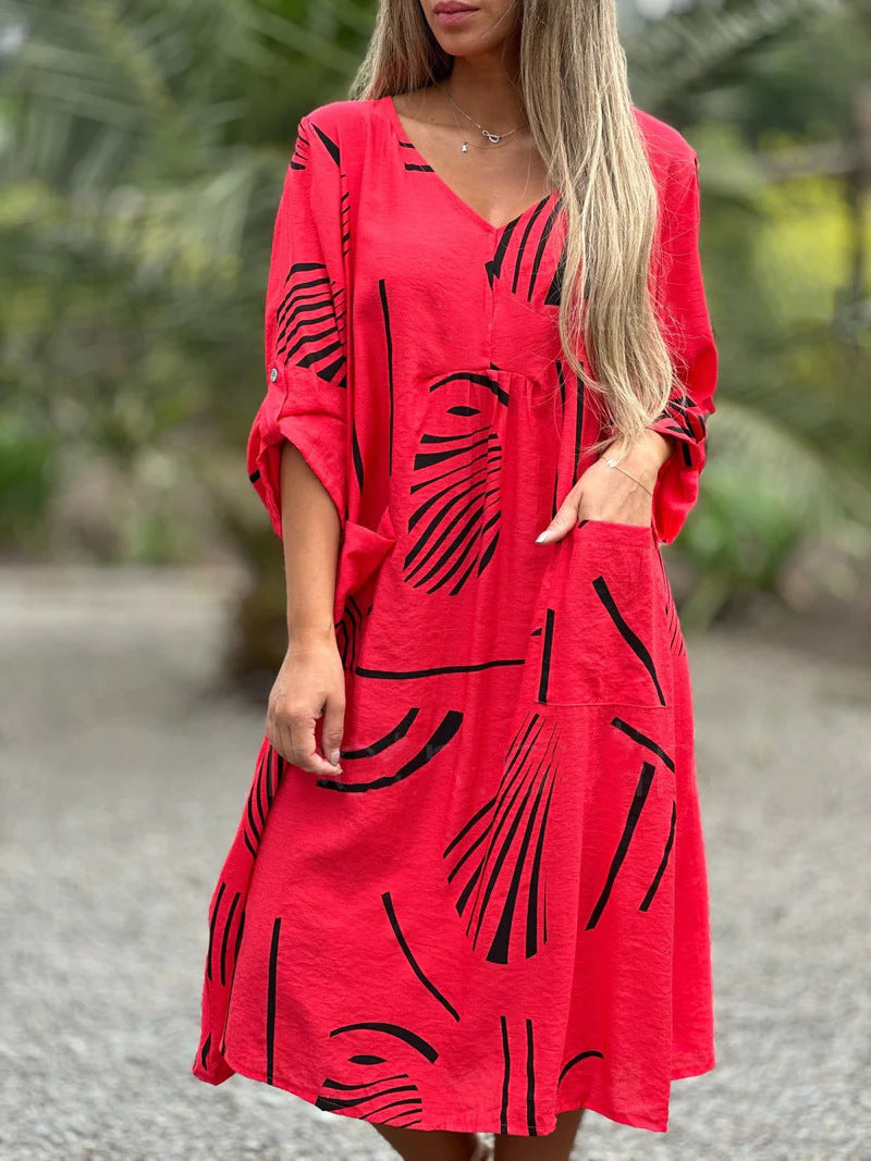 Women's Fashion Casual Printing Long Sleeve Dress