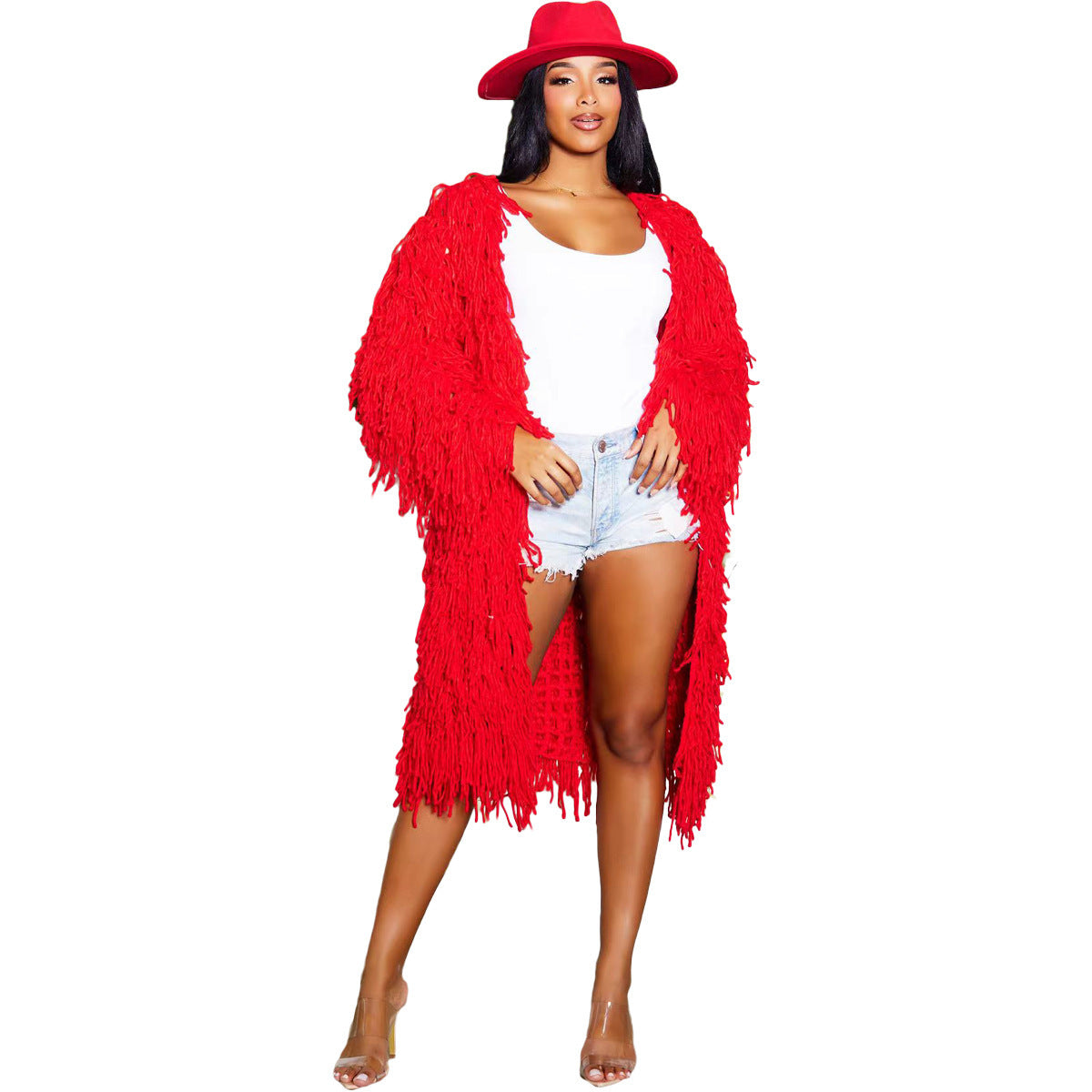 Fashion Women's Knitted Hand Crochet Tassel Cardigan Dress