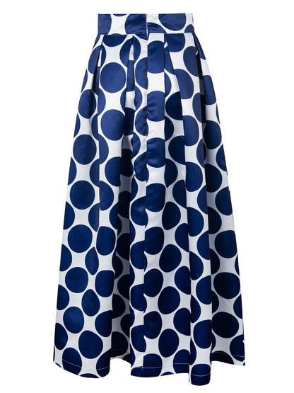 Skirt Retro Dots Large Swing Mid Skirt High Waist A- Line Skirt