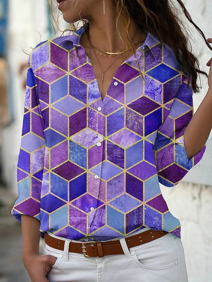 3D Printed Leisure Vacation Geometric Pattern Women's Long-sleeved Blouse