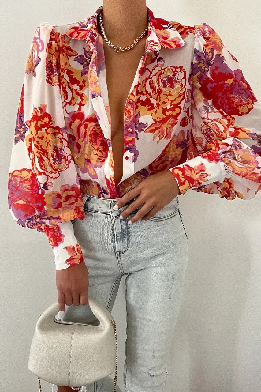 Long Sleeve Printed Shirt Women's Spring Single-breasted Cardigan