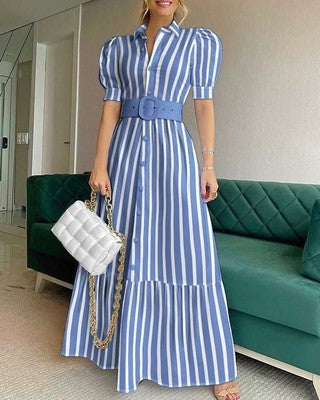 Temperament Commuter Long Short-sleeved Big Dress With Belt