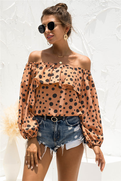 Women's Off-shoulder Puff Sleeve Dot Top T-shirt