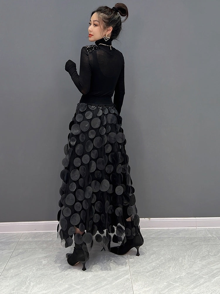 3D Polka Dot Black Mesh Skirt