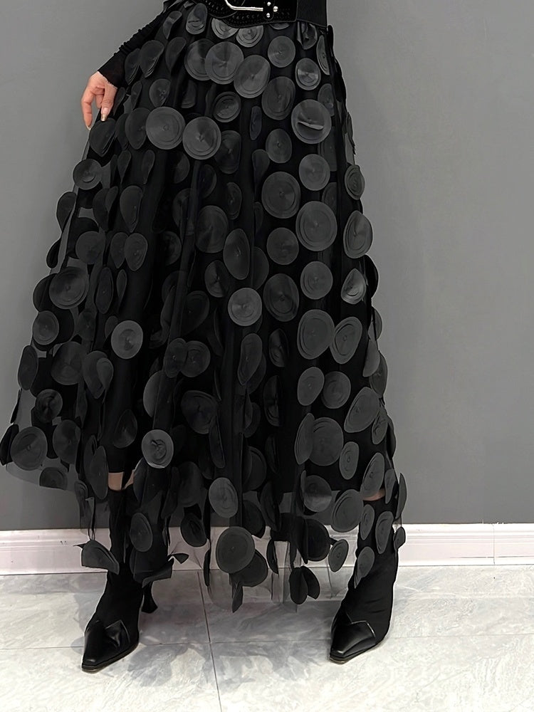 3D Polka Dot Black Mesh Skirt