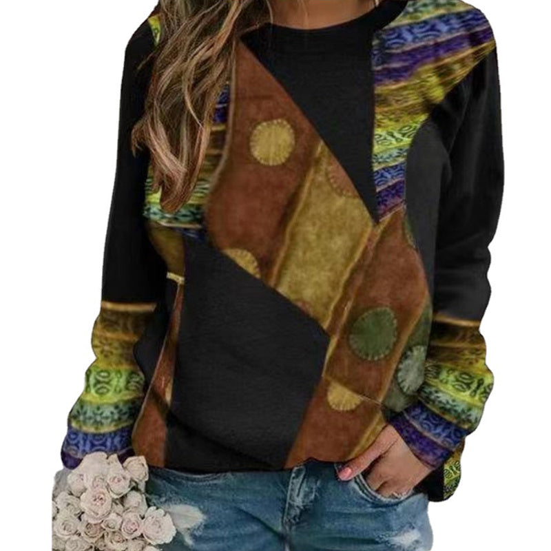 European And American Spring Fashion Casual Positioning Printed Round Neck Long Sleeve