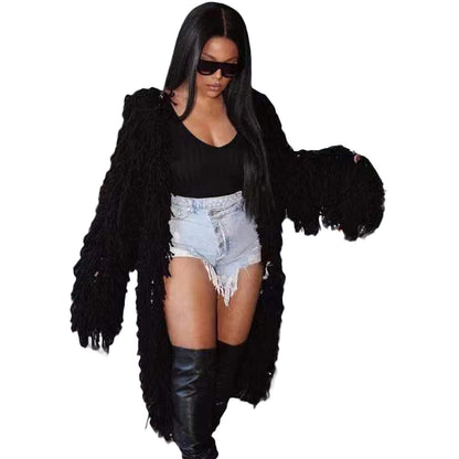 Fashion Women's Knitted Hand Crochet Tassel Cardigan Dress