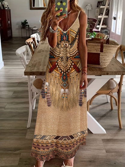 Printed Bohemian Style Temperament Long Dress Women's