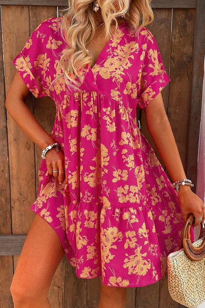 New Floral Print Short Sleeve Dress Women