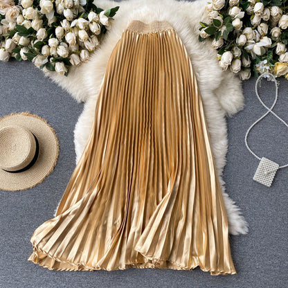 Trendy Light Luxury Heavy Industry Pleated Mid-length Skirt