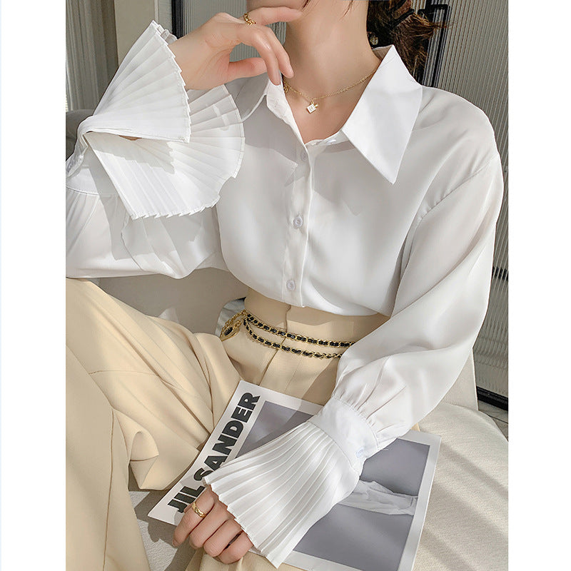 Organ Sleeve White Shirt Women's Design Sense Niche Western Style