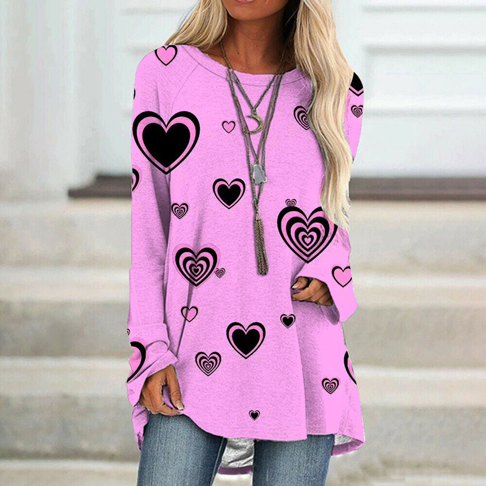 Valentine's Day Love Print Long Sleeve T-shirt For Women