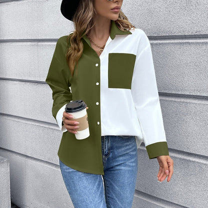 Women's Contrast Panel Single Breasted Cardigan Shirt