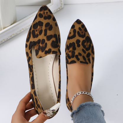 Leopard Print Shallow Mouth Pointed Flat Shoes Casual