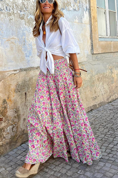 Printed Long With Large Swing Vacation Skirt