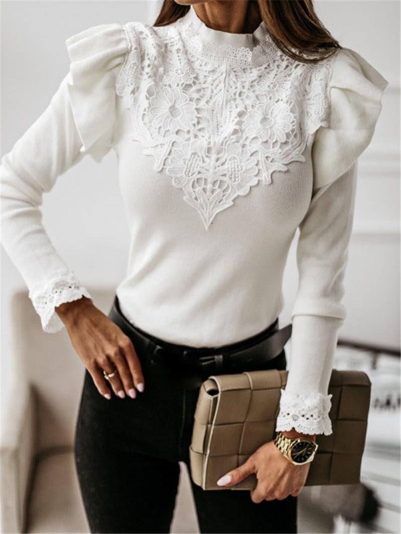 Autumn And Winter Long-sleeved Round-T4503XHneck Lace Decora