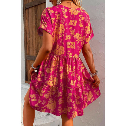 New Floral Print Short Sleeve Dress Women