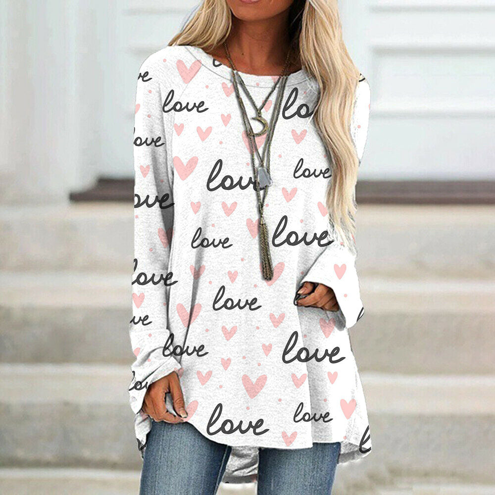 Valentine's Day Love Print Long Sleeve T-shirt For Women