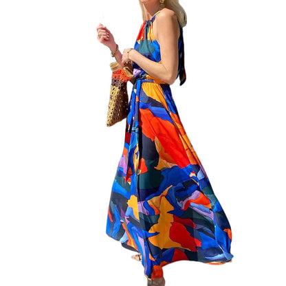 New Women's Fashion Halter Printed Bohemian Dress