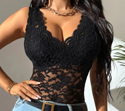 European And American Women's Wear Black Sexy Lace Top