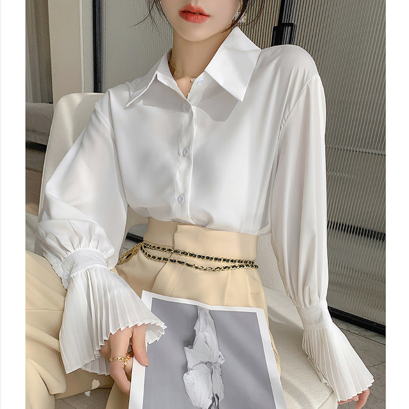 Organ Sleeve White Shirt Women's Design Sense Niche Western Style