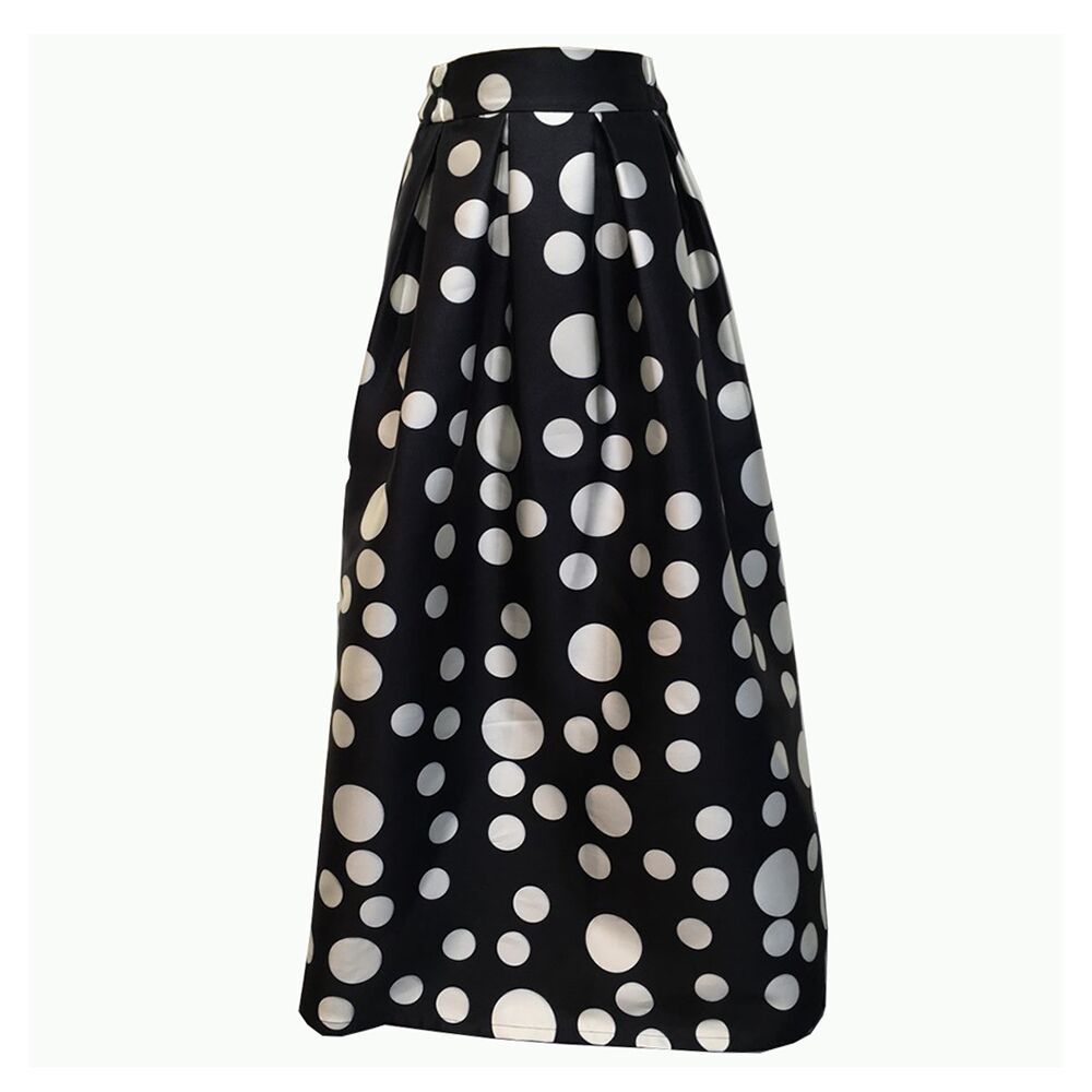 Skirt Retro Dots Large Swing Mid Skirt High Waist A- Line Skirt