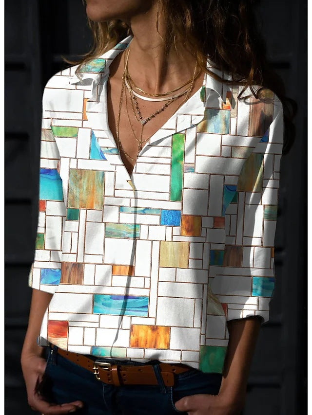 3D Printed Leisure Vacation Geometric Pattern Women's Long-sleeved Blouse