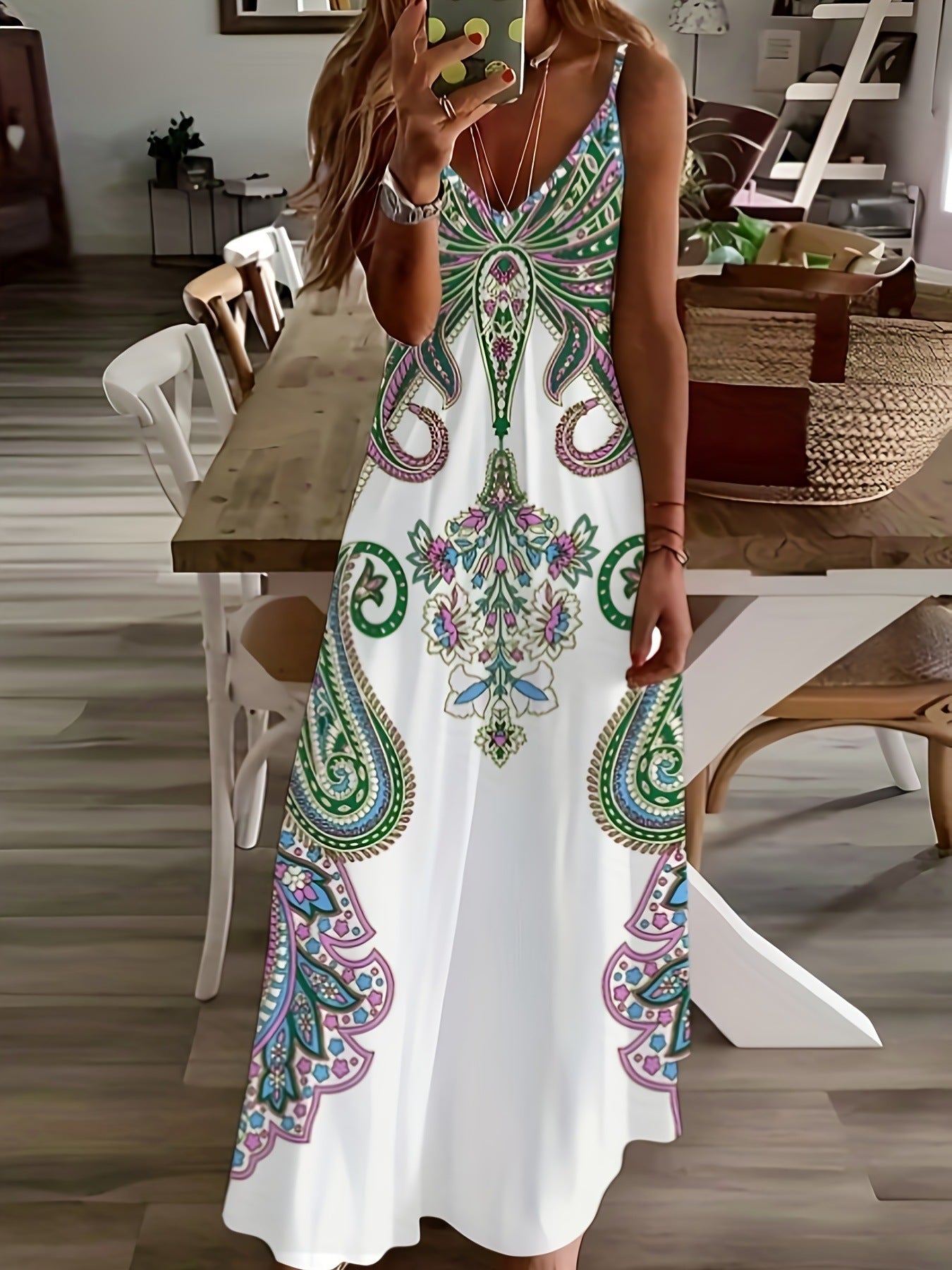 Printed Bohemian Style Temperament Long Dress Women's