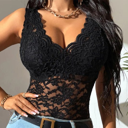 European And American Women's Wear Black Sexy Lace Top