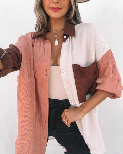 Fashion Multicolor Patchwork Long Sleeve Cardigan Women's Shirts