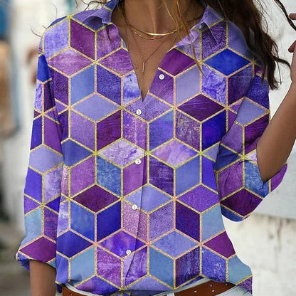 3D Printed Leisure Vacation Geometric Pattern Women's Long-sleeved Blouse