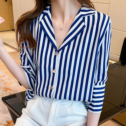 Women's Summer Striped Shirt Short Sleeve Top