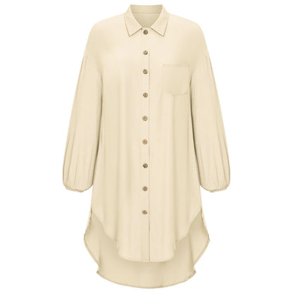 New Women's Casual Solid Color Loose Long Lapel Shirt