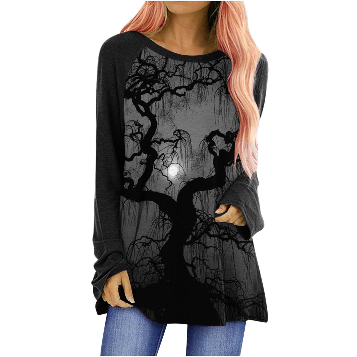 Loose Round Neck Long Sleeve T-shirt For Women