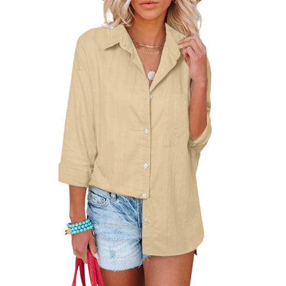 Single Breasted Solid Lapel Vertical Bar Blouse