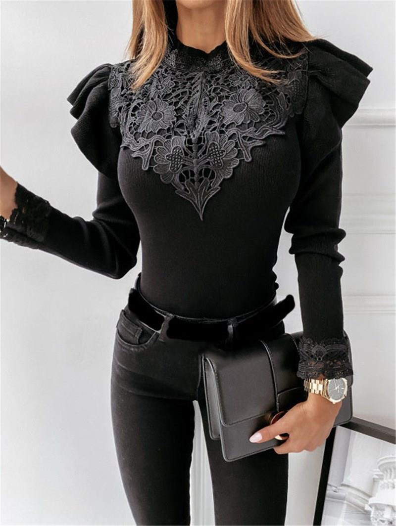 Autumn And Winter Long-sleeved Round-T4503XHneck Lace Decora